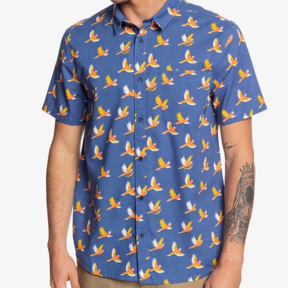 QUIKSILVER Cockatoo Bird Print Short Sleeve Shirt Men’s 2XL - Picture 1 of 13